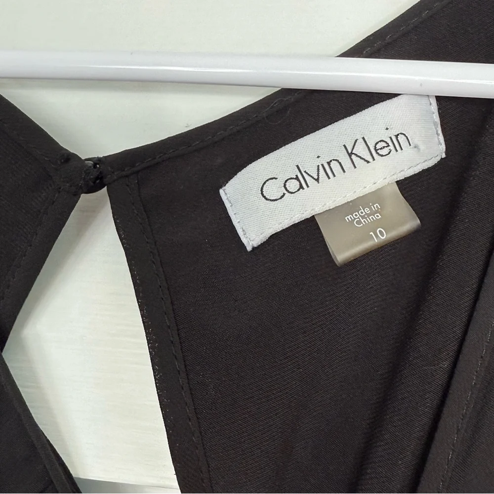 Calvin Klein Black Sequin Cocktail Dress Sleeveless Chiffon Overlay Size 10 - Picture 6 of 10
